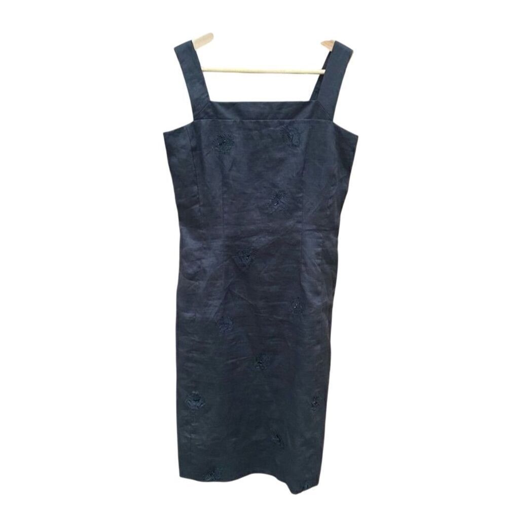 Debbie Shuchat Black Floral Beaded Embroidered Square Neck Sheath Dress Size 4